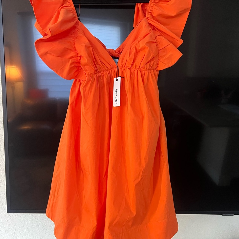 Orange Ruffled Mini Dress - Picture 8 of 10